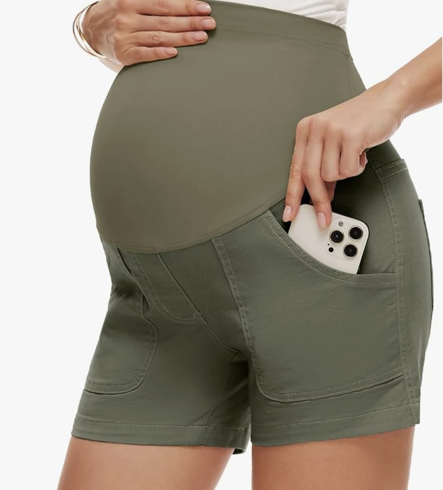 Over-the-belly running shorts in green